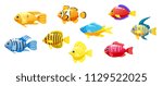 Set cartoon Funny fish vector characters. Colorful coral reef tropical fish set vector illustration. Sea fish collection isolated on white background. Isolated