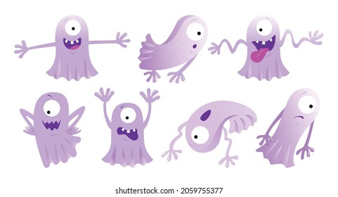 Set of cartoon funny ghosts. Halloween characters.