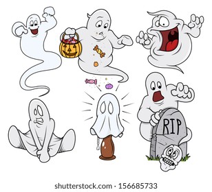 set of cartoon funny ghosts vector