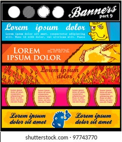 set cartoon funny horizontal banner