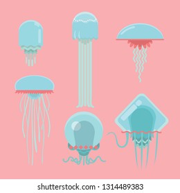 Set of cartoon funny jellyfishes.