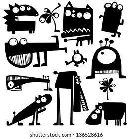 Set of cartoon funny monsters