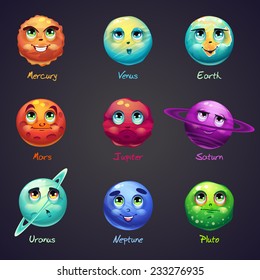 Set of cartoon, funny planets of the solar system. These objects can be used for computer game mach-3