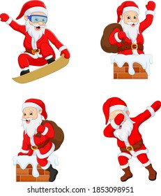 Conjunto de dibujos animados divertidos santa claus con diferentes acciones