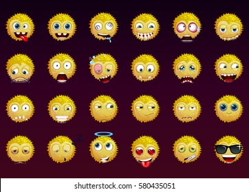 The set of cartoon funny yellow stickers for chat. Fluffy form.