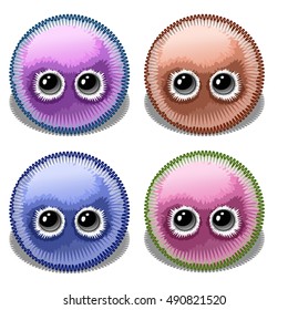 Set of Cartoon Furry Monsters isolated on a white background. Cartoon vector close-up illustration.