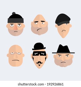 Set of cartoon gangsters faces