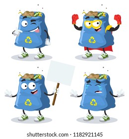 set of cartoon garbage bag character mascot on white background
