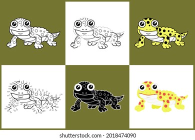 Set of cartoon GECKO in 6 styles, Vector illustration