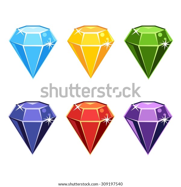 Set Cartoon Gemstones Different Colors Stock Vector (Royalty Free ...