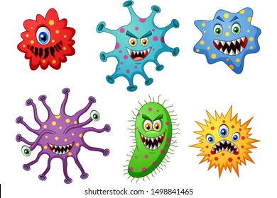 Set Of Cartoon Germ And Virus. Vector Illustration