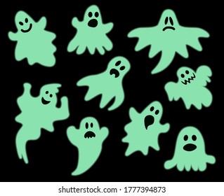 set of cartoon ghosts. isolated elements for halloween. Concept for all saints eve.