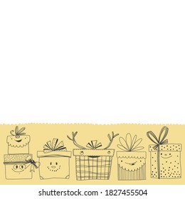 Set of cartoon gift boxes with bows and ribbons. Vector illustration with place for text. Perfect for holiday invitations, postcards, cover design templates, wallpaper, wrapping and textile.