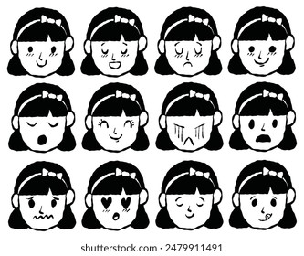 Set von Cartoon Girl Faces in verschiedenen Emotionen und Stimmungen