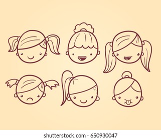 Set of cartoon girls with different expressions