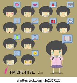 set of cartoon girl's faces