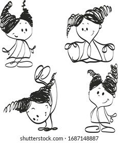 
Set of cartoon girls. Sketch