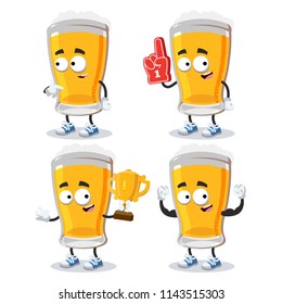 set of cartoon glass of beer character mascot on white background