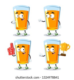 set of cartoon glass of orange juice character mascot on white background