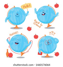 Set of cartoon globes. Back to school. Vector illustration.
