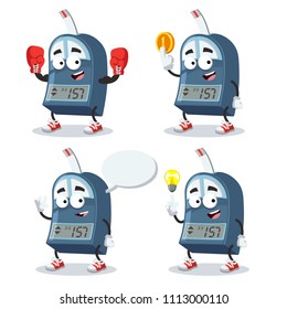 set of cartoon glucometer mascots on white background