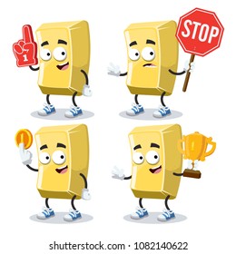 set of cartoon gold bar mascot on white background