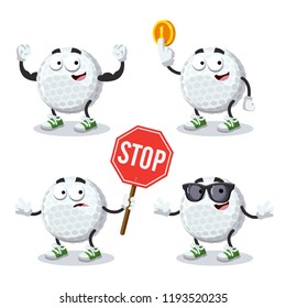 set of cartoon golf ball character mascot on white background