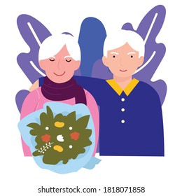 Set of cartoon grandparent day vector illustration isolated on white                                background