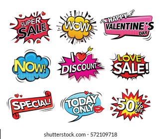 Set of Cartoon Graphic design for promotion of Product Sales, Valentine's day. vector.