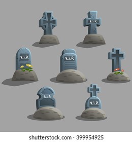 Set of cartoon grave. Vector illustration.