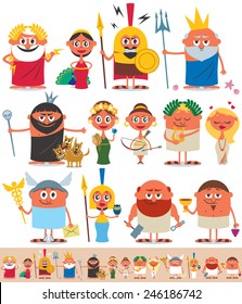 Set of cartoon Greek / Roman gods over white background. No transparency and gradients used.