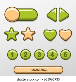 Set of cartoon green buttons, isolated vector