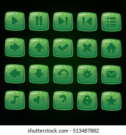 Set of cartoon green vector buttons for game UI