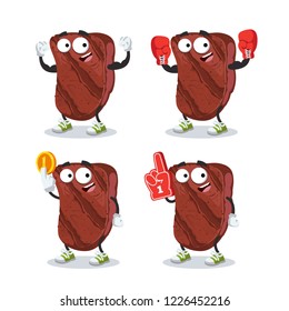 set of cartoon grilled marbled beef steak character mascot on white background