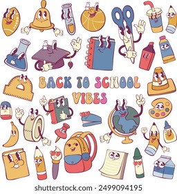 Set of cartoon  groovy school supplies 