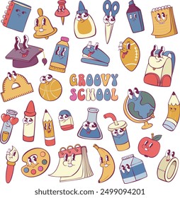 Set of cartoon  groovy school supplies 