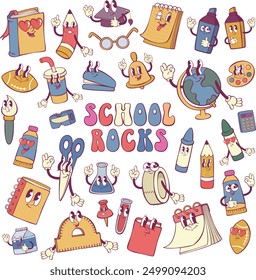 Set of cartoon  groovy school supplies 