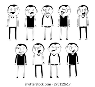 Set of cartoon guy with different expressions