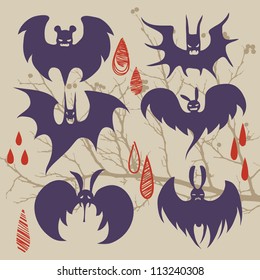 Set of cartoon halloween bats
