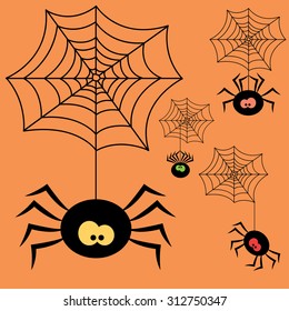 Set of cartoon halloween black spiders. Vector Illustration