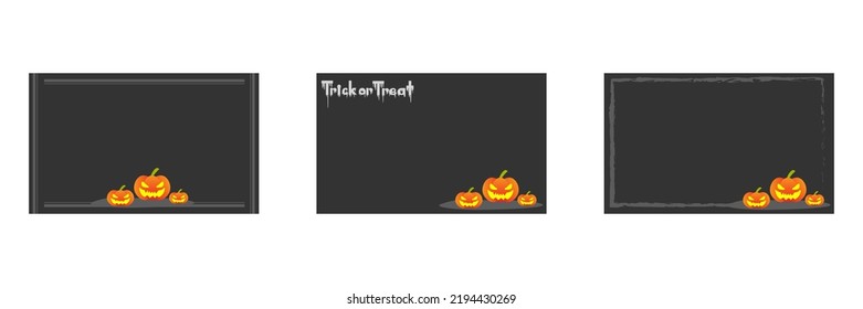 Set of cartoon Halloween card pumpkin character design. Dark color postcard empty for text. Isolated on white background, flat design, EPS10 vector