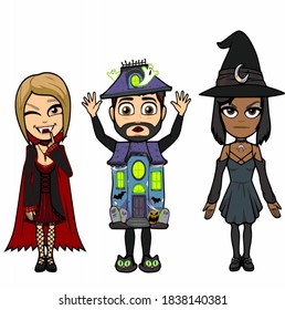 Set of Cartoon Halloween Characters