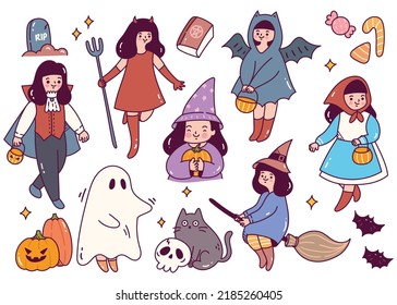 Set of Cartoon Halloween Party Doodle. Vector Illustration