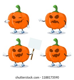 set of cartoon halloween pumpkin character mascot on white background