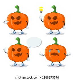 set of cartoon halloween pumpkin character mascot on white background