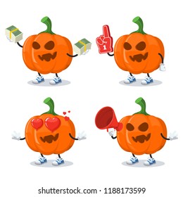 set of cartoon halloween pumpkin character mascot on white background
