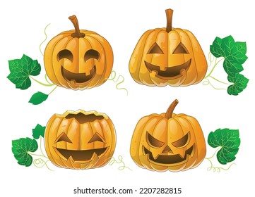 Set of Cartoon Halloween Pumpkins