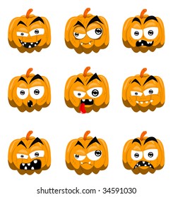 Set of cartoon halloween pumpkins isolated on white