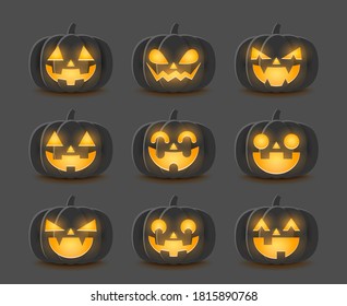 Set of Cartoon Halloween Pumpkins, Vector and Illustration.