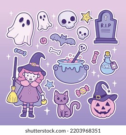 Set of cartoon Halloween stickers patch illustration